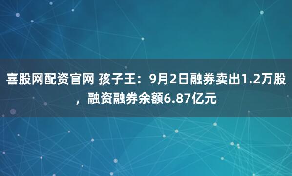 喜股网配资官网 孩子王:9月2日融券卖出1.2万股,融资融券余额6.87亿元